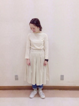 「ORCIVAL（オーシバル）の【ORCIVAL(オーシバル)】コットンロード フレンチバスクシャツ（Tシャツ/カットソー）」を使った、イ   ズ   ミさん（レディース・153cm）の冬コーディネート