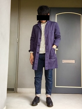 「MHL.（エムエイチエル）のアイテム（チェスターコート）」を使った、Yokoyokoさん（メンズ・167cm）の春コーディネート