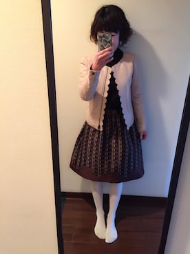 「白タイツ」｜「アイテム（ノーカラージャケット）」を使った、サトミィさん（レディース・156cm）の冬コーディネート