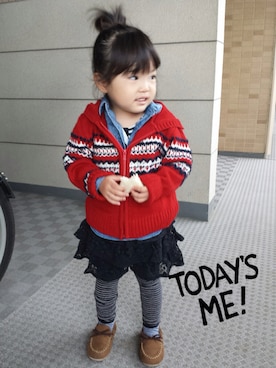 「babyGAP（babyGAP）のアイテム（シャツ/ブラウス、ブルー系）」を使った、おしるこさん（キッズ・90cm）の秋コーディネート
