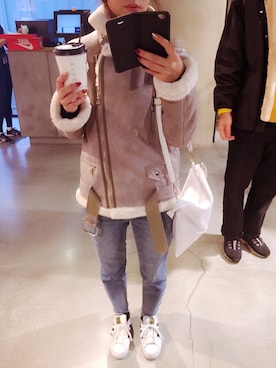 「スーパースター」｜「アイテム（ムートンコート）」を使った、ｙｕ☺︎さん（レディース・164cm）の冬コーディネート