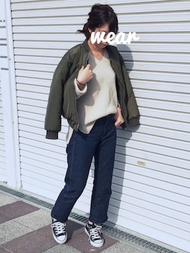「カットオフ」｜「アイテム（ミリタリージャケット）」を使った、ｙｕ☺︎さん（レディース・164cm）の冬コーディネート