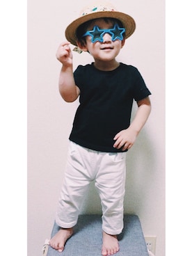 「SNOOPY（スヌーピー）のアイテム（帽子）」を使った、かちこさん（キッズ・90cm）の夏コーディネート