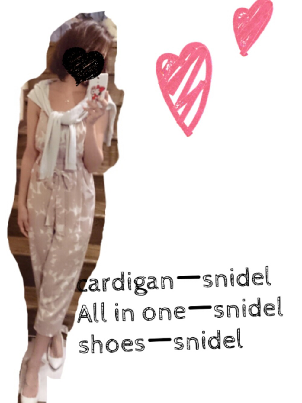 「オールインワン、snidel、肩掛けカーデ」｜「SNIDELのバッグリボンフラットシューズ（サンダル、ホワイト系）」を使った、あいたむさん（レディース・163cm）の春コーディネートの1枚目の写真