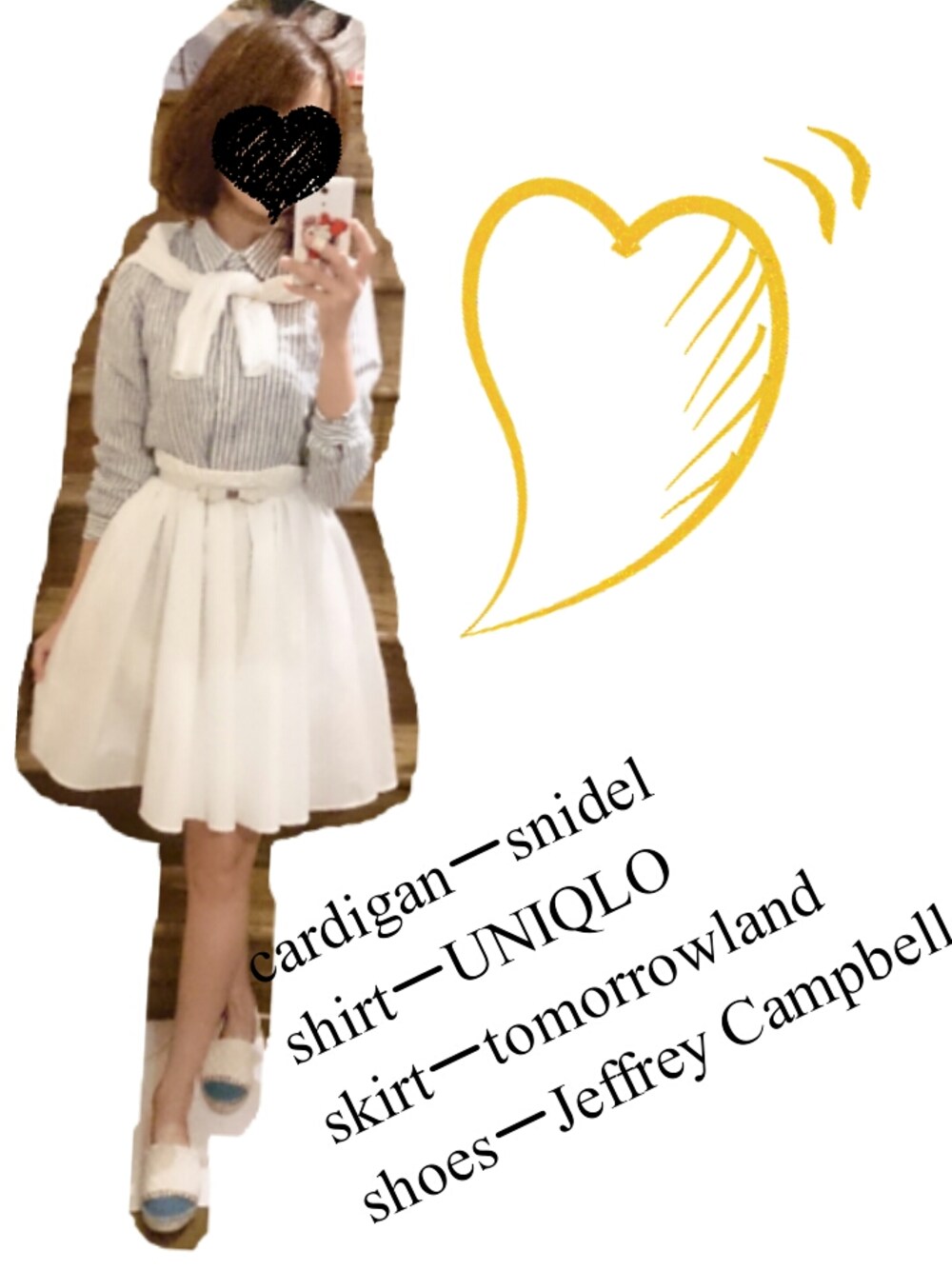 「snidel、シャツスタイル、エスパドリーユ、肩掛けカーデ、ペタンコ靴、ホワイトスカート」｜「SNIDELのコンパクトビジューカーディガン（カーディガン/ボレロ、ホワイト系）」を使った、あいたむさん（レディース・163cm）の春コーディネートの1枚目の写真