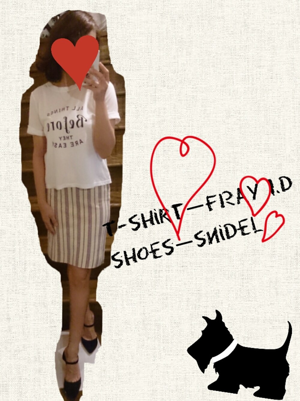 「タイトスカート、snidel、FRAY I.D」｜「FRAY I.DのロゴプリントTシャツ（Tシャツ/カットソー、ホワイト系）」を使った、あいたむさん（レディース・163cm）の秋コーディネートの1枚目の写真