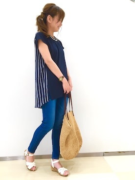 「3can4on（サンカンシオン）のアイテム（チュニック）」を使った、e✴︎さん（レディース・165cm）の夏コーディネート
