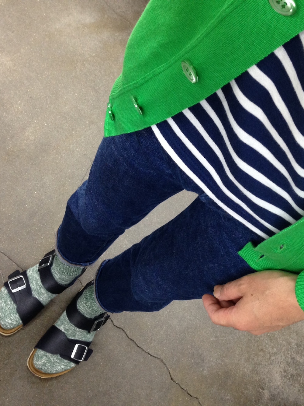 「birkenstock、letroyes、SAINTJAMES」｜「BIRKENSTOCKのビルケンシュトック ニューヨーク（サンダル、ブルー系）」を使った、hiro5cさん（メンズ・170cm）の夏コーディネートの1枚目の写真