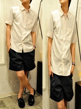 「膝上ショーツ」｜「アイテム（その他シューズ）」を使った、DFTOKYOAkiさん（メンズ・175cm）の夏コーディネート