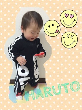 「アイテム（ロンパース、ブラック系）」を使った、haruto☆さん（キッズ・80cm）の冬コーディネート