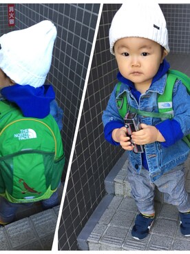 「アイテム（パーカー、ブルー系）」を使った、uuuuta⋆⋆⋆さん（キッズ・90cm）の春コーディネート