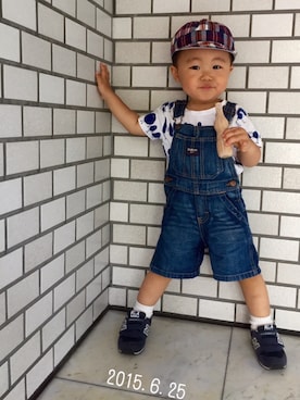 「アイテム（サロペット/オーバーオール、ブルー系）」を使った、uuuuta⋆⋆⋆さん（キッズ・90cm）の夏コーディネート
