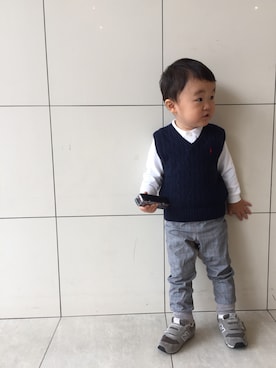 「アイテム（ベスト、ブルー系）」を使った、uuuuta⋆⋆⋆さん（キッズ・90cm）の秋コーディネート