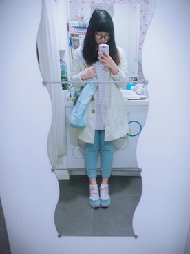 「w closet」｜「アイテム（チェスターコート）」を使った、🍪norabearさん（レディース・160cm）の春コーディネート