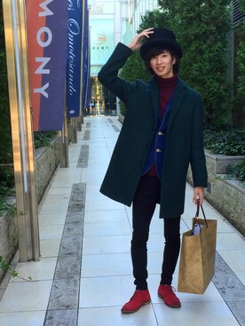 「UNIQLO（ユニクロ）のMEN ソフトタッチハイネックT（長袖・大きいサイズ）（Tシャツ/カットソー）」を使った、ぬま海老さん（メンズ・175cm）の冬コーディネート