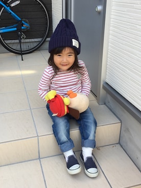 「むすめコーデ」｜「アイテム（ニットキャップ/ビーニー）」を使った、meimeiさん（キッズ・90cm）の秋コーディネート