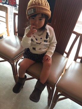 「むすめコーデ」｜「アイテム（ニットキャップ/ビーニー）」を使った、meimeiさん（キッズ・90cm）の秋コーディネート