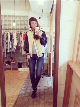 「FAD THREE（ファドスリー）のブルゾン
（ブルゾン、ブラック系）」を使った、sherryさん（レディース・168cm）の春コーディネート