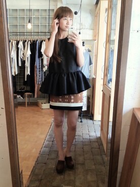 「CAMEO（カメオ）のぺプラムトップス（タンクトップ、ブラック系）」を使った、sherryさん（レディース・168cm）の春コーディネート