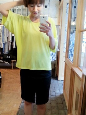 「AMIW（アミウ）のドルマンT/S（Tシャツ/カットソー、イエロー系）」を使った、sherryさん（レディース・168cm）の春コーディネート