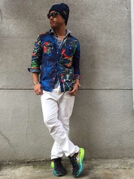 「blue」｜「アイテム（ニットキャップ/ビーニー）」を使った、BLOW-UPさん（メンズ・177cm）の冬コーディネート