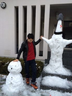 「バレンタインデートスタイル」｜「アイテム（ライダースジャケット）」を使った、ばいはらさん（メンズ・175cm）の冬コーディネート