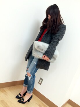 「MERCURYDUO（マーキュリーデュオ）のアイテム（クラッチバッグ）」を使った、ゆりさん（レディース・157cm）の冬コーディネート
