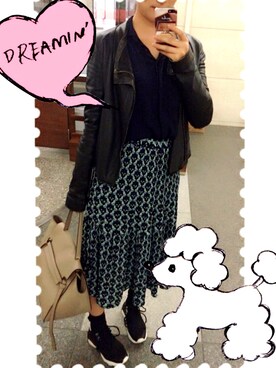 「CELINE」｜「アイテム（ライダースジャケット）」を使った、kitsunenoさん（レディース・161cm）の春コーディネート