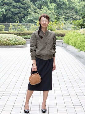 「NATURAL BEAUTY BASIC（ナチュラルビューティーベーシック）のアイテム（MA-1）」を使った、NBB SVさん（レディース・154cm）の秋コーディネート