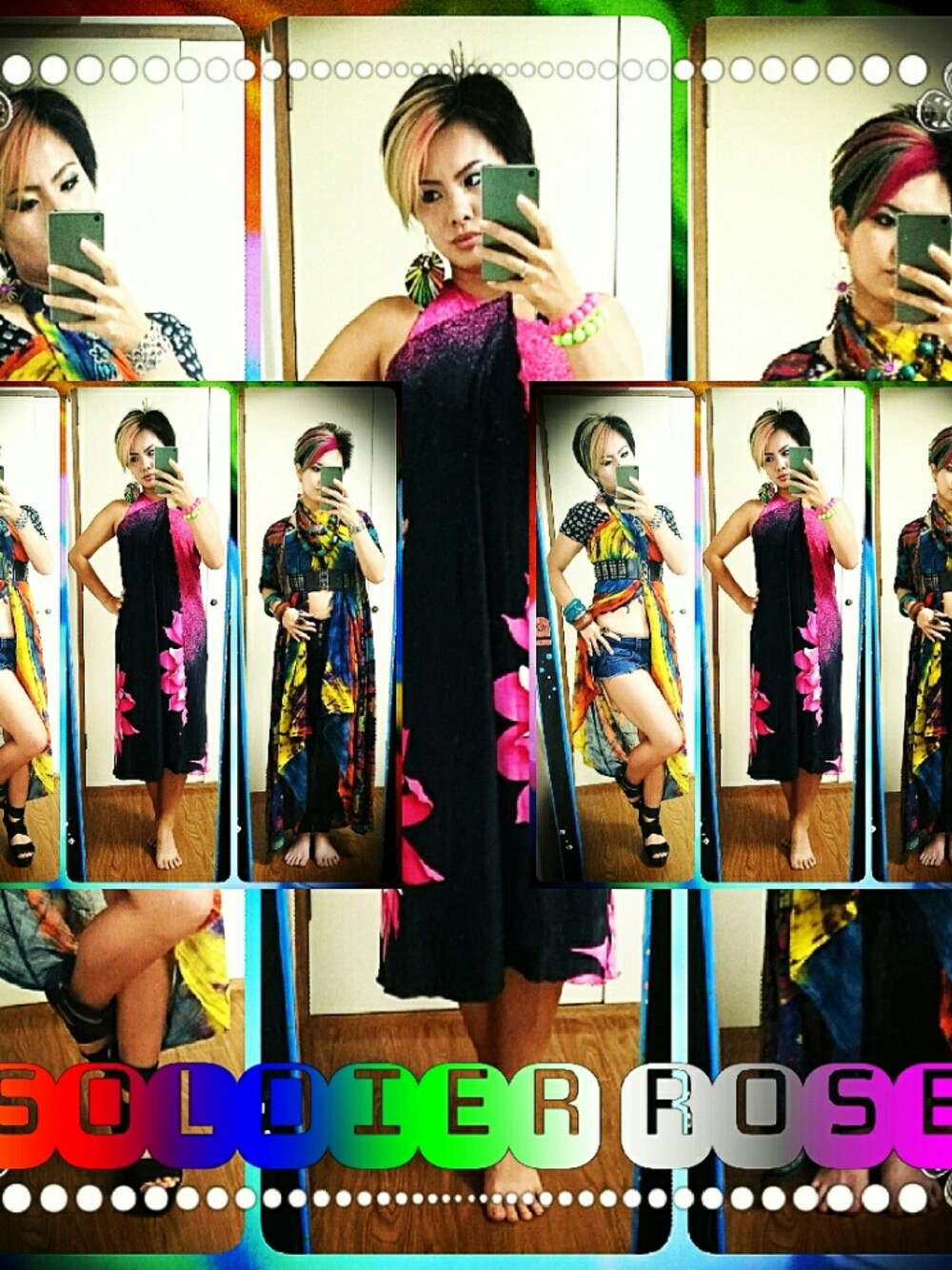 レッド系のワンピースを着用したレディースの秋コーディネートの1枚目の写真