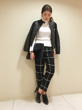 「Abahouse Devinette（ドゥヴィネット）のアイテム（ライダースジャケット）」を使った、kumi_0さん（レディース・160cm）の秋コーディネート