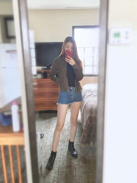 「travel」｜「アイテム（スタジャン）」を使った、HaloJackieさん（レディース・163cm）の秋コーディネート