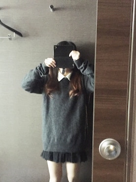 「UNIQLO（ユニクロ）のアイテム（ニット/セーター、ブラック系）」を使った、ふぅさん（レディース・149cm）の春コーディネート