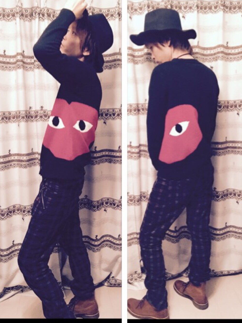 ブラック系のカーディガン/ボレロ、ブラウン系のその他パンツ、ブラウン系のブーツを着用したメンズの秋コーディネートの1枚目の写真
