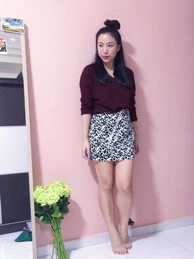 「MANGO（マンゴ）のアイテム（ニット/セーター、レッド系）」を使った、shelooksawayさん（レディース・158cm）の夏コーディネート