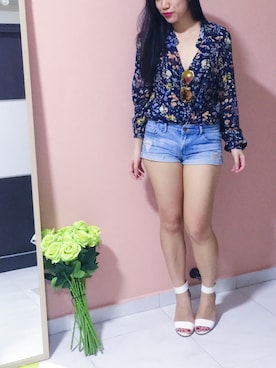 「MANGO（マンゴ）のアイテム（シャツ/ブラウス、その他）」を使った、shelooksawayさん（レディース・158cm）の夏コーディネート