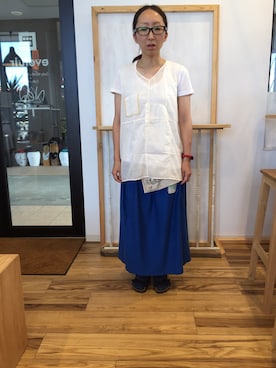 「LEH（レー）のアイテム」を使った、アッコヤナセさん（レディース・162cm）の夏コーディネート