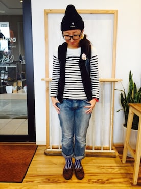 「アイテム（ブローチ/コサージュ）」を使った、アッコヤナセさん（レディース・162cm）の秋コーディネート