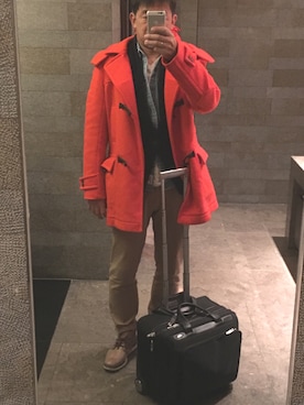 「アイテム（ダッフルコート、オレンジ系）」を使った、GOさん（メンズ・180cm）の冬コーディネート