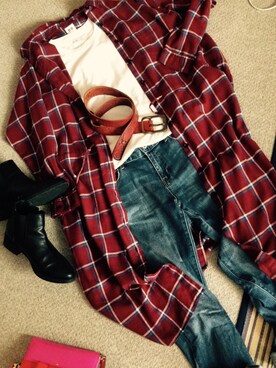 「アイテム（シャツワンピース、レッド系）」を使った、ハルｻﾝさん（レディース・167cm）の夏コーディネート