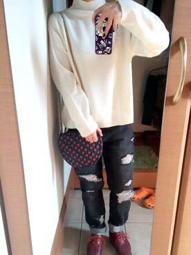 「バラ柄」｜「アイテム（その他シューズ）」を使った、harunaさん（レディース・151cm）の秋コーディネート