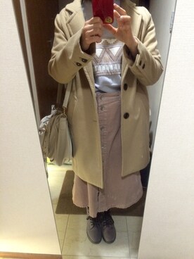 「dazzlin（ダズリン）のフラップｂａｇ（トートバッグ、ホワイト系）」を使った、yuuu＊さん（レディース・157cm）の冬コーディネート