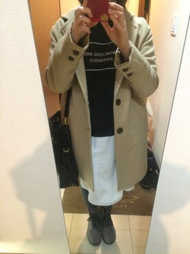 「PAGEBOY（ページボーイ）のワッペン風ロゴ裏毛プルオーバー（Tシャツ/カットソー、ブラック系）」を使った、yuuu＊さん（レディース・157cm）の冬コーディネート