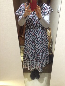 「w closet（ダブルクローゼット）のシフォンチェックワンピース（ワンピース/ドレス、グレー系）」を使った、yuuu＊さん（レディース・157cm）の春コーディネート