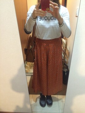 「JEANASIS（ジーナシス）のフロントキートートバッグ/559766（ショルダーバッグ、ブラウン系）」を使った、yuuu＊さん（レディース・157cm）の春コーディネート