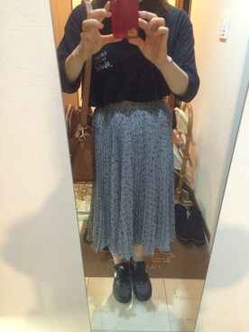 「w closet（ダブルクローゼット）のヨット総柄プリントプリーツスカート（スカート、ブルー系）」を使った、yuuu＊さん（レディース・157cm）の夏コーディネート