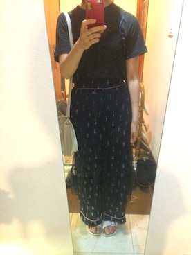 「w closet（ダブルクローゼット）の【A/W】ガール柄パジャマパンツ（パンツ、ブラック系）」を使った、yuuu＊さん（レディース・157cm）の夏コーディネート