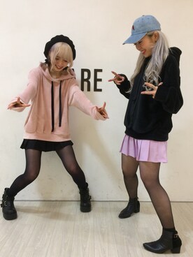 「UNIF」｜「アイテム（パーカー）」を使った、AIVERさん（レディース・159cm）の冬コーディネート