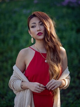 「Knit Me Up Beige Cardigan Sweater（その他アウター、ベージュ系）」を使った、Jessicaさん（レディース）の冬コーディネート