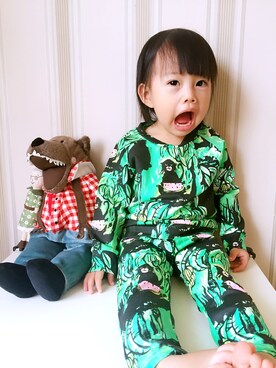「Mini Rodini（ミニロディーニ）のアイテム（パーカー）」を使った、大当当响当当さん（キッズ・90cm）の秋コーディネート